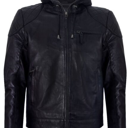 Men's Vintage Leather Hooded Bomber Jacket