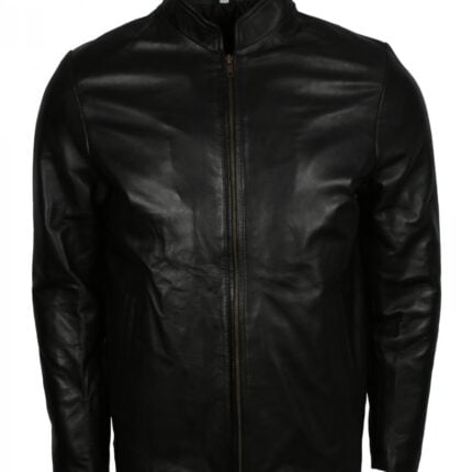 Men's Simple Black Biker Leather Jacket