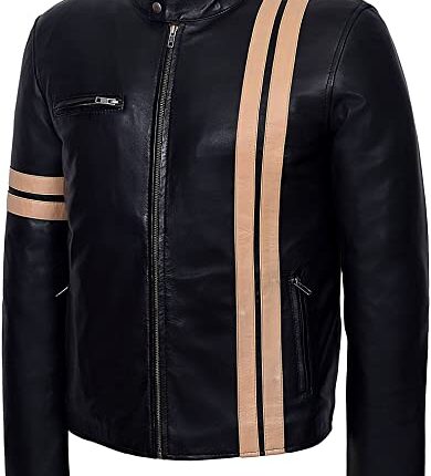Men's Racing Stripe Motorcycle Leather Jacket