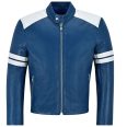 Luxurious White Stripe Blue Leather Jacket