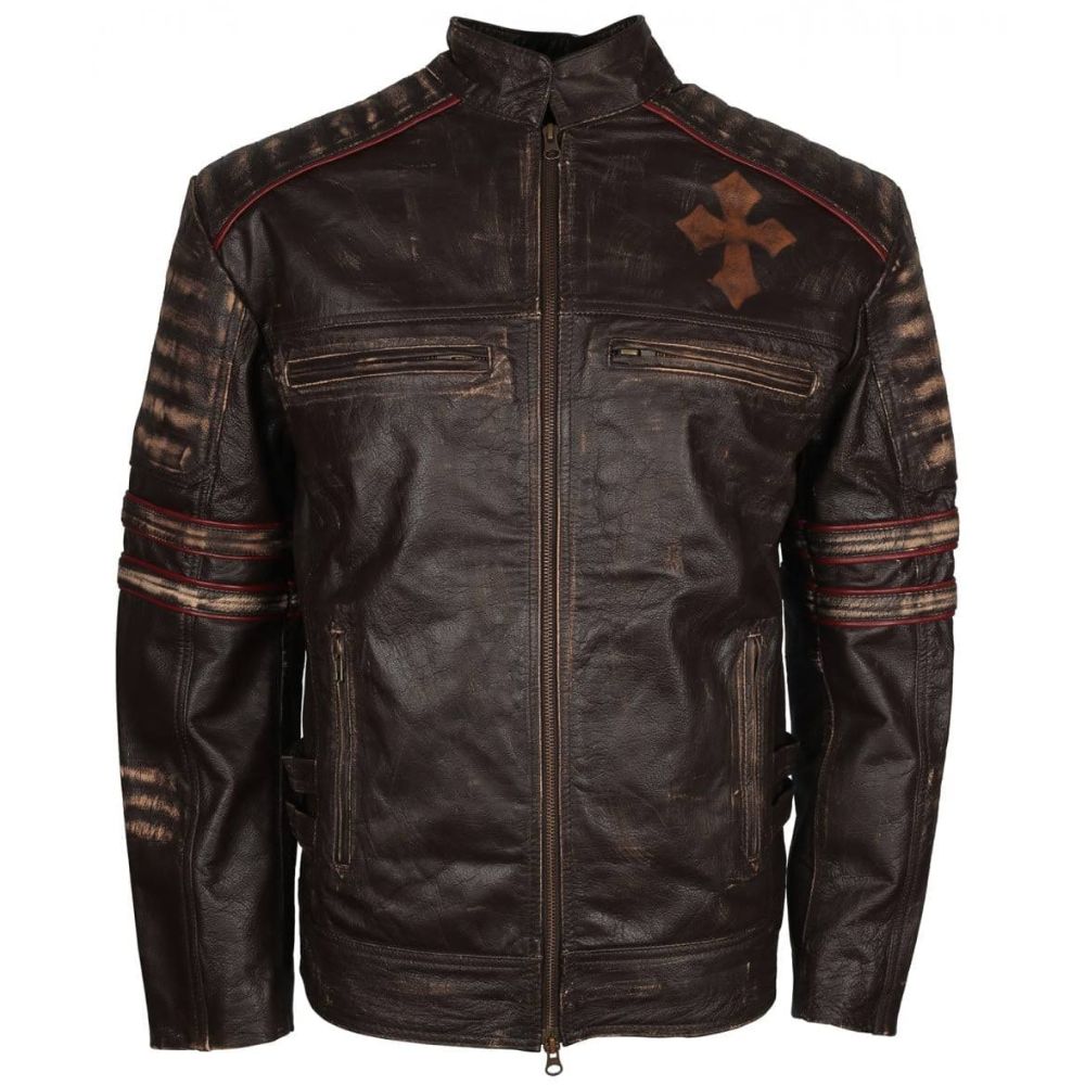 Christ Cross Brown Motorcycle Leather Jacket