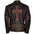Christ Cross Brown Motorcycle Leather Jacket