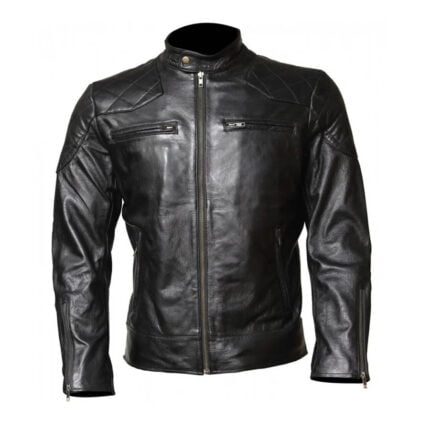 David Beckham Quilted Black Biker Leather Jacket