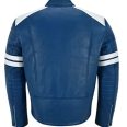 Luxurious White Stripe Blue Leather Jacket