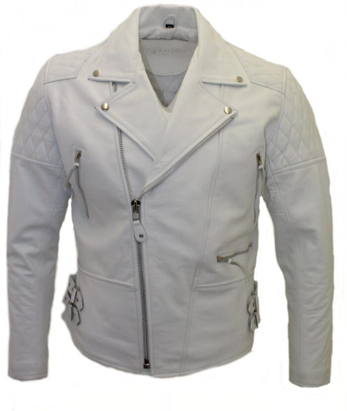 White Quilted Leather Men Jacket