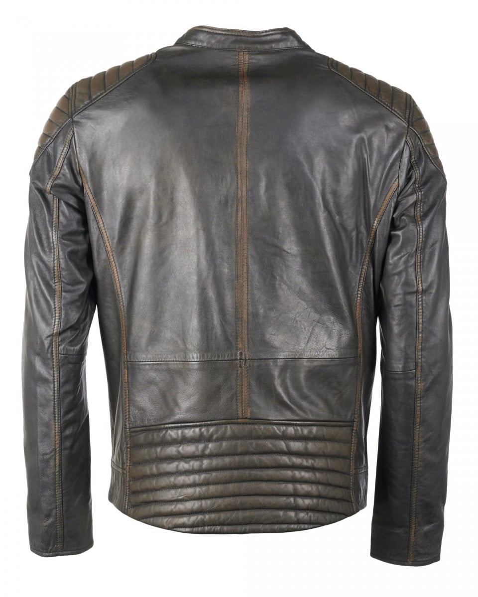 Vintage Cafe Racer Quilted Distressed Black Motorcycle Leather Jacket ...