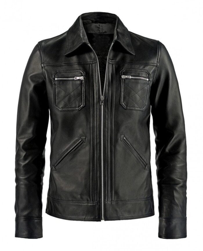 Mens Black Biker Leather Jacket