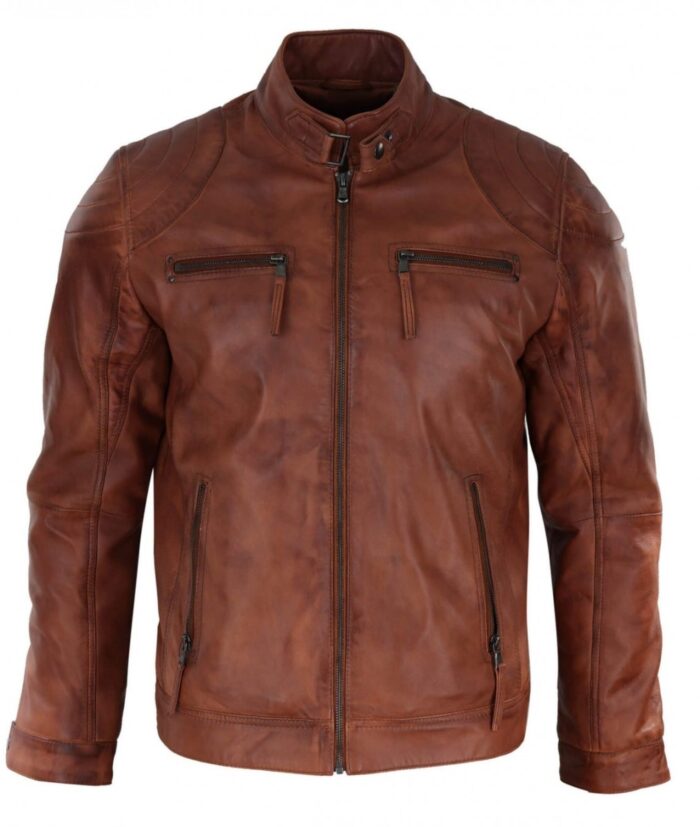 Men's Tan Brown Biker Leather Jacket