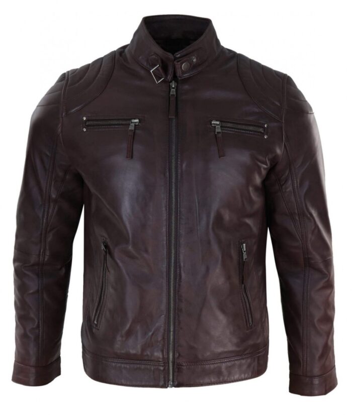 Real Leather Brown Biker Mens Jacket