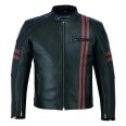 Men Motorcycle CE Armour red Stripe Genuine Cowhide Handmade Leather Biker Jacket