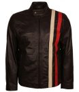 Mens Gulf Style Striped Brown Biker Leather Jacket
