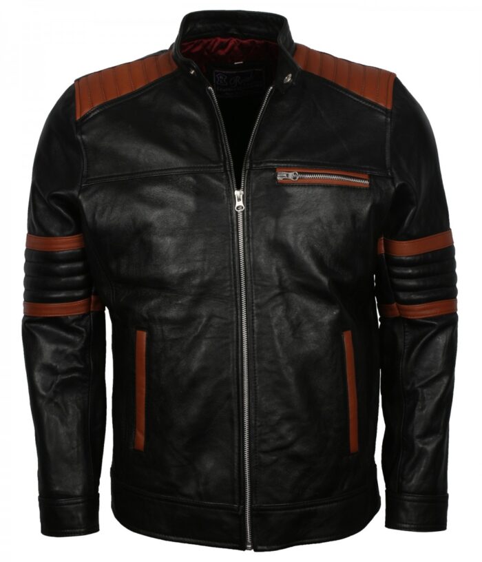 smzk 26042021 GL 1 Fightclub Mayhem Striped Brown Black Motorcycle Leather Jacket