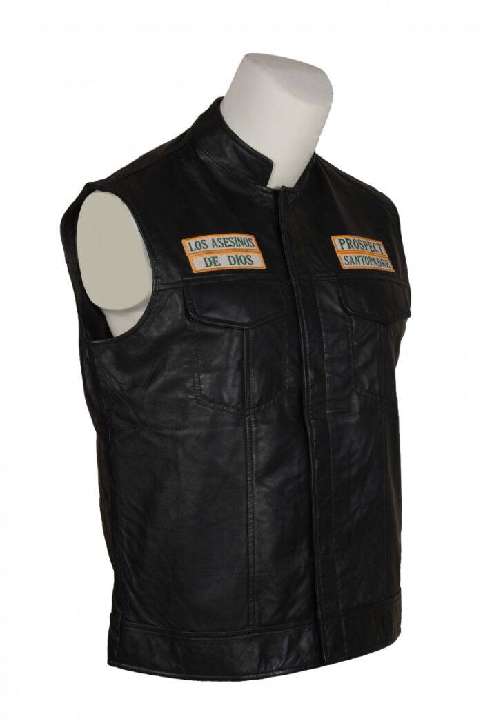 Men's Black Motorcycle Leather Vest