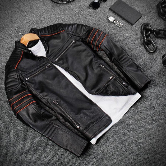 smzk 26042021 GL 1 Mens Biker Skull Head Black Striped Leather Motorcycle Jacket