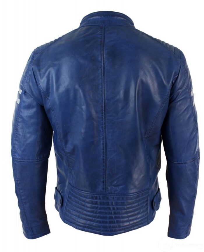 Aviatrix Blue Striped Bomber Motorcycle leather Jacket - Real Leather ...