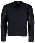 Mens Blue Cotton plus Black Faux Leather Jacket