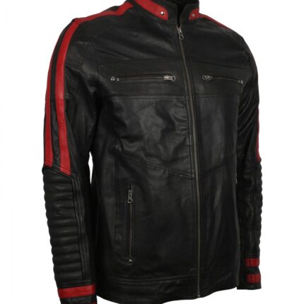Men's Cafe Racer Red & Black Leather Jacket