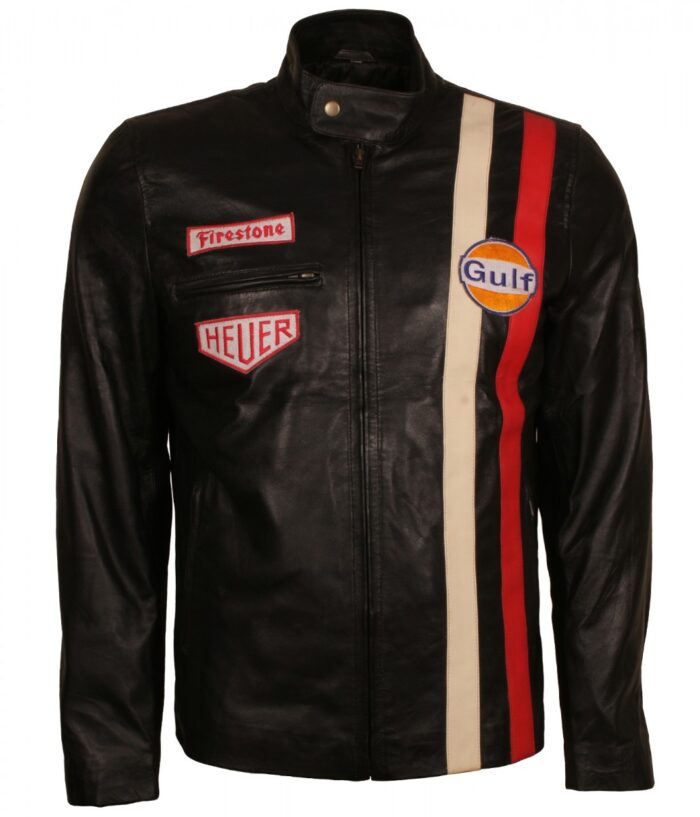 smzk 3005 Steve Mcqueen Grand Prix Le Man Gulf Black Leather Jacket