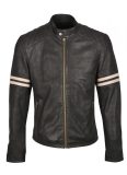 Cafe Racer Leather Jacket White Striped for Men