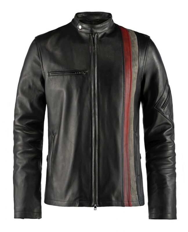 Men's Cyclops Striped Black Biker Leather Jacket