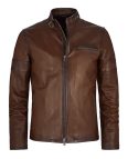 Brown Tone Mens Biker Real Leather Jacket