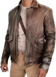 Raiders-of-The-Lost-Ark Brown Leather jacket Indiana Men's Cosplay Costume - Harrison American Bomber Coat