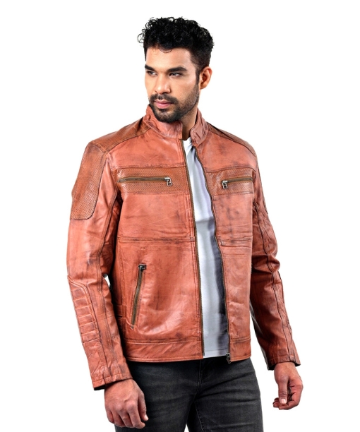 Cafe Racer Tan Motorcycle Jacket For Mens (2)