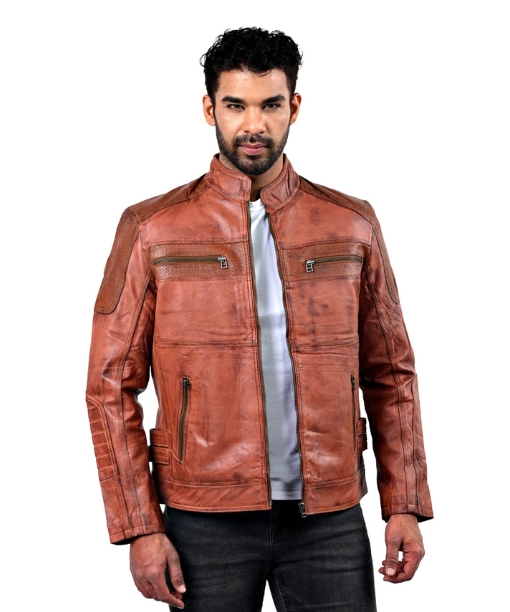 Cafe Racer Tan Motorcycle Jacket For Mens