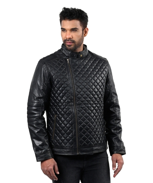 Men's Diamond Quilted Leather Motorcycle Jacket - Real Leather Jackets