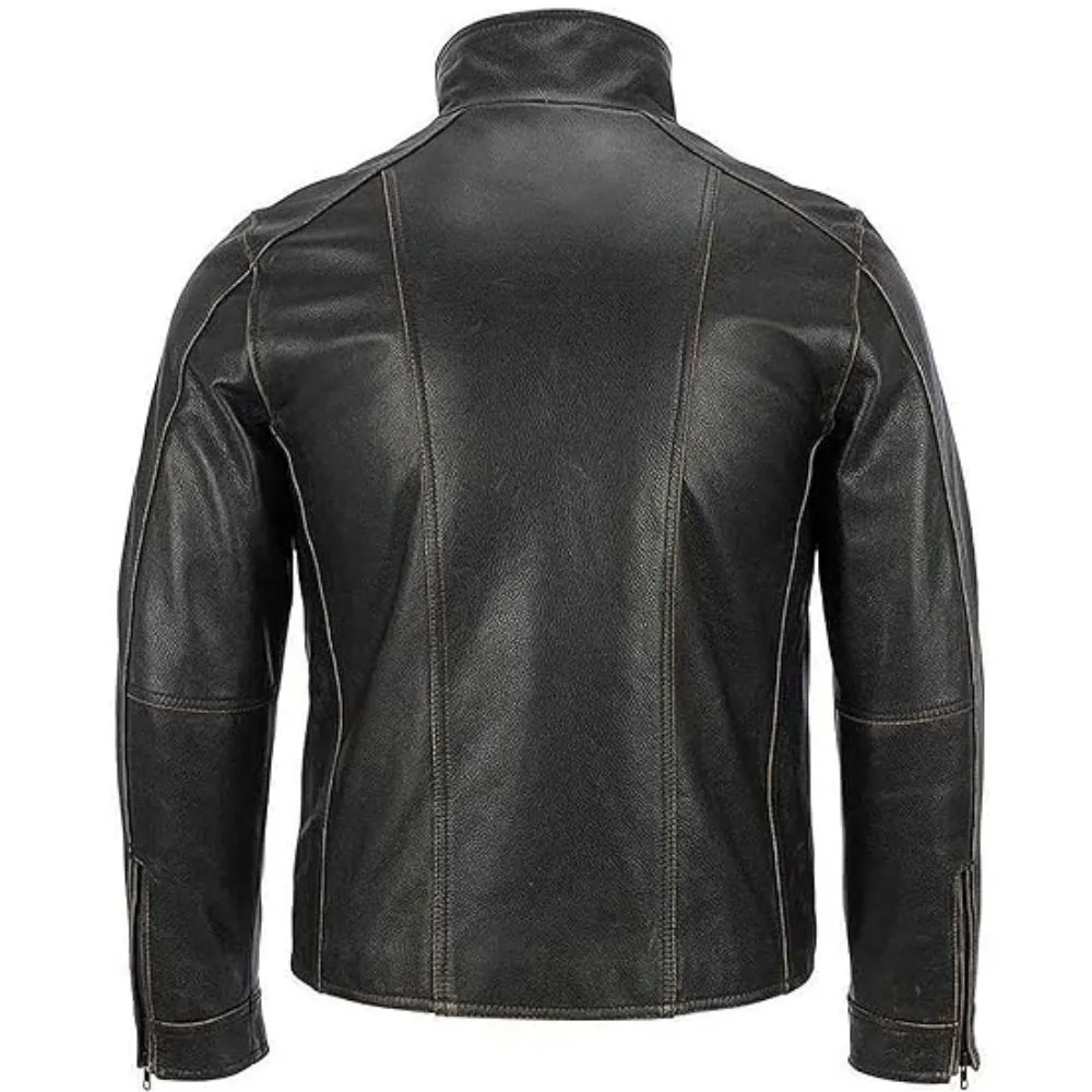 Arrow Black Rivet Faded Leather Moto Jacket