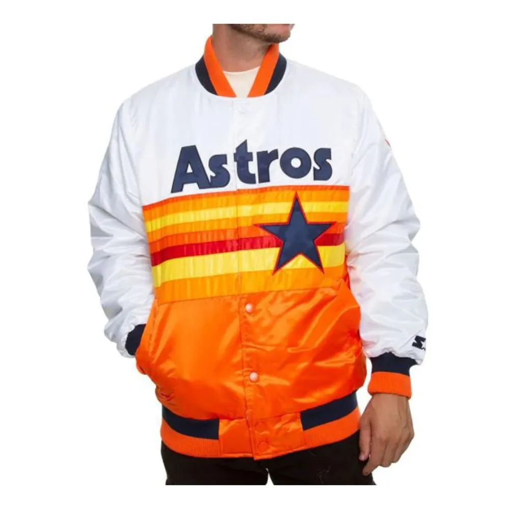 Houston Astros White & Orange Satin Jacket front 2