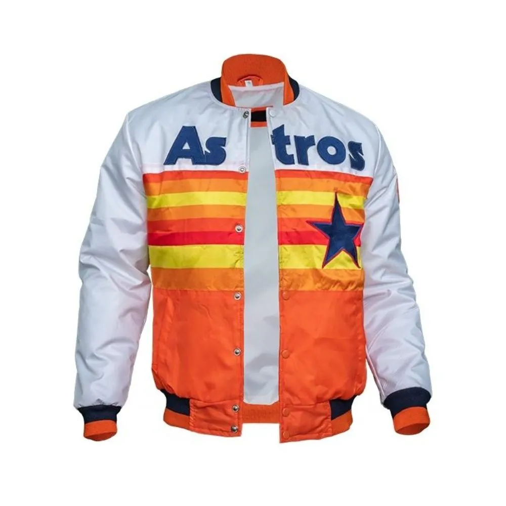 Houston Astros White & Orange Satin Jacket front