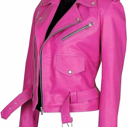 Jessica Alba Pink Leather Jacket side 2