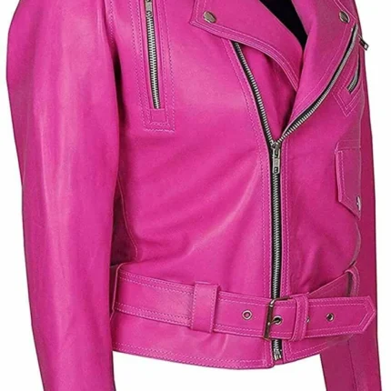 Jessica Alba Pink Leather Jacket side