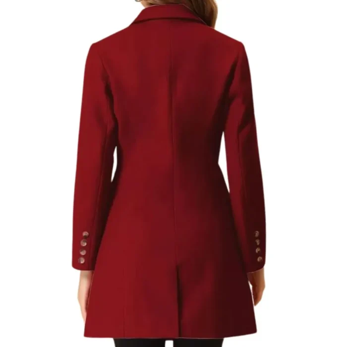 Women’s Single Breasted Red Wool Coat back