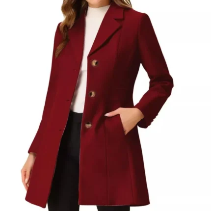 Women’s Single Breasted Red Wool Coat dide