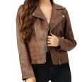Brown Biker Leather Jacket Women's