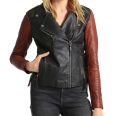 Womens Brown Sleeves Black Leather Biker Jacket