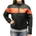 Womens Orange Striped Black Leather Jacket