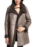 Women's Shearling Asymmetric Zipper Leather Coat