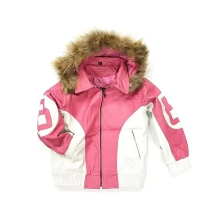 8 Ball Pink Hooded Fur Leather Jacket