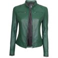 Women Green Motorcycle Leather Jacket
