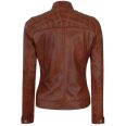 Womens Cognac Brown Biker Leather Jacket