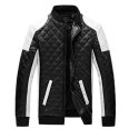 Men's White Quilted Black Trim Leather Bomber Jacket