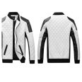 Men's White Quilted  Black Trim Leather Bomber Jacket