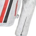 Men's White and Red Striped Leather Biker Jacket