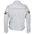 Men's White and Red Striped Leather Biker Jacket