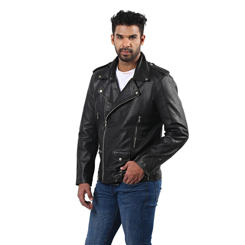 Men's Vintage Black Leather Biker Jacket