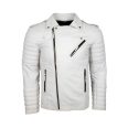 Men's White Quilted Leather Biker Jacket
