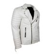 Men's White Quilted Leather Biker Jacket